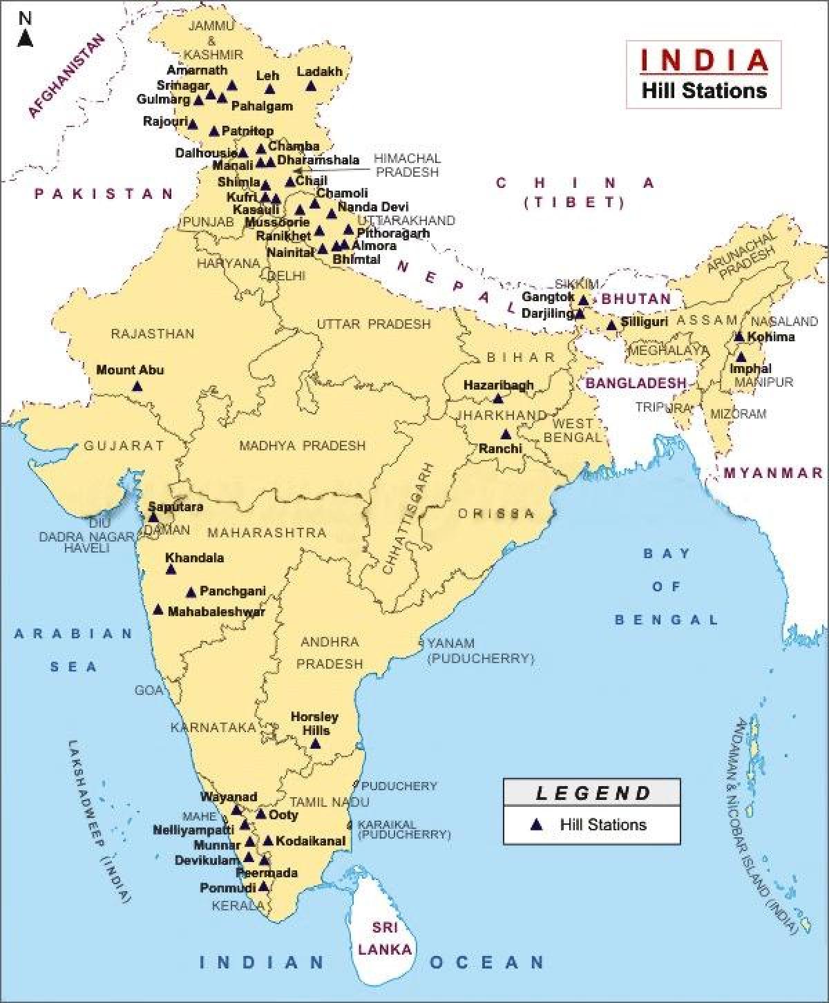 Bergen in India kaart
