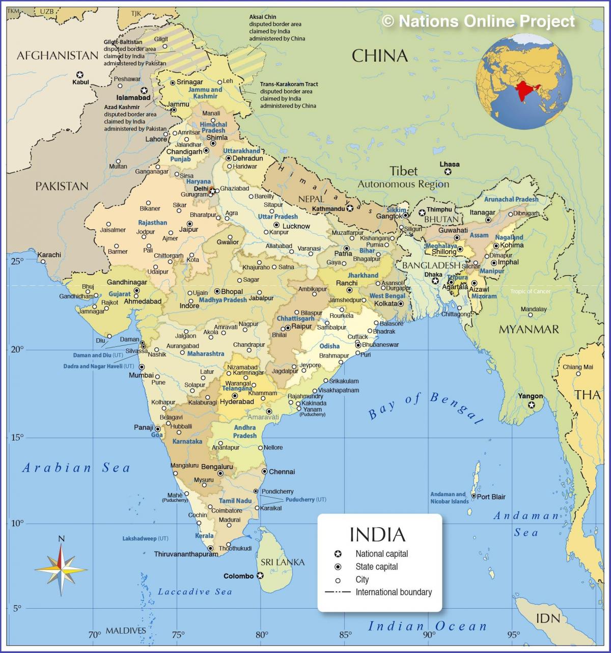 Kaart van het land India