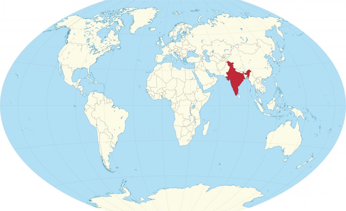 Ligging van India op de wereldkaart