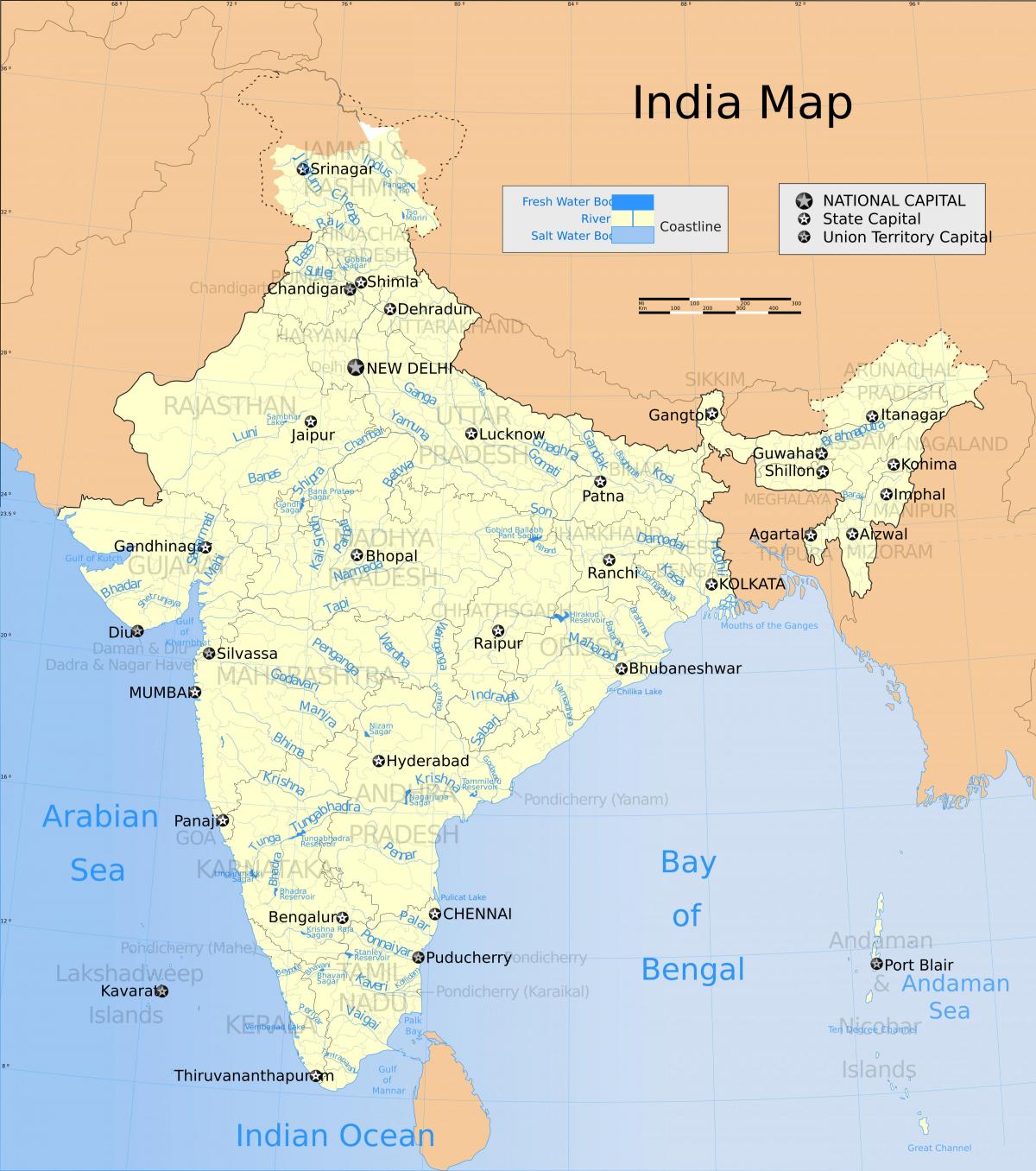 Rivieren in India kaart