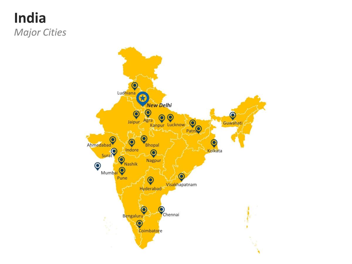 Kaart van India met de belangrijkste steden