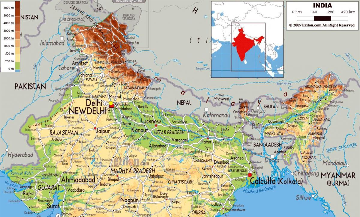De kaart van het noorden van India